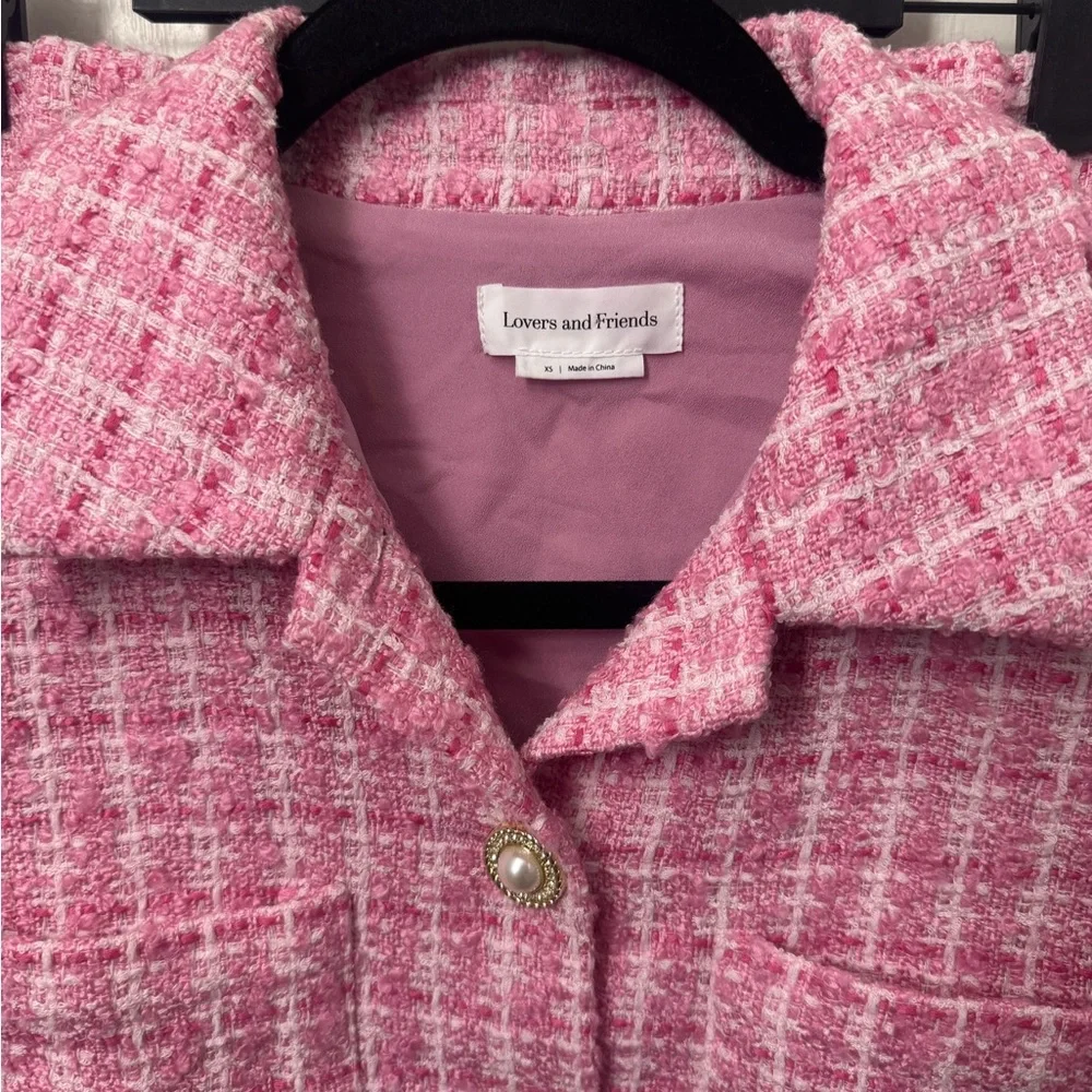 Lovers + Friends Pink Tweed Matching Set Crop Top Mini Skirt Size XS